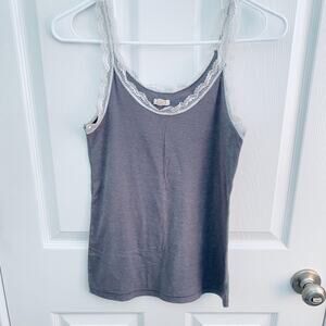 Aerie Cami Tank Top Womens M Gray Lace Trim Camisole y2k whimsy Layering Soft